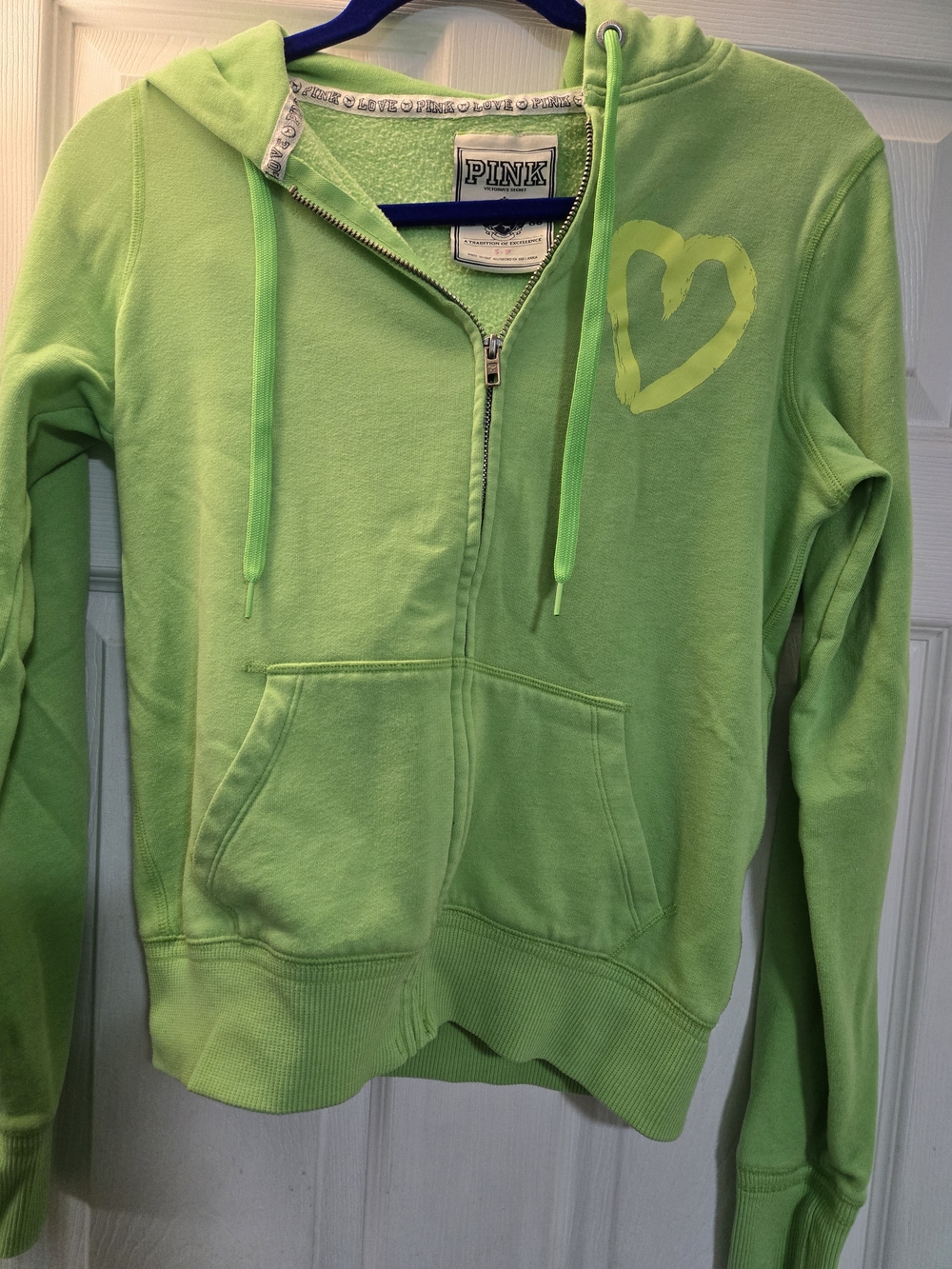 Victoria's Secret PINK Vintage Green Zip Up Hooded Sweatshirt